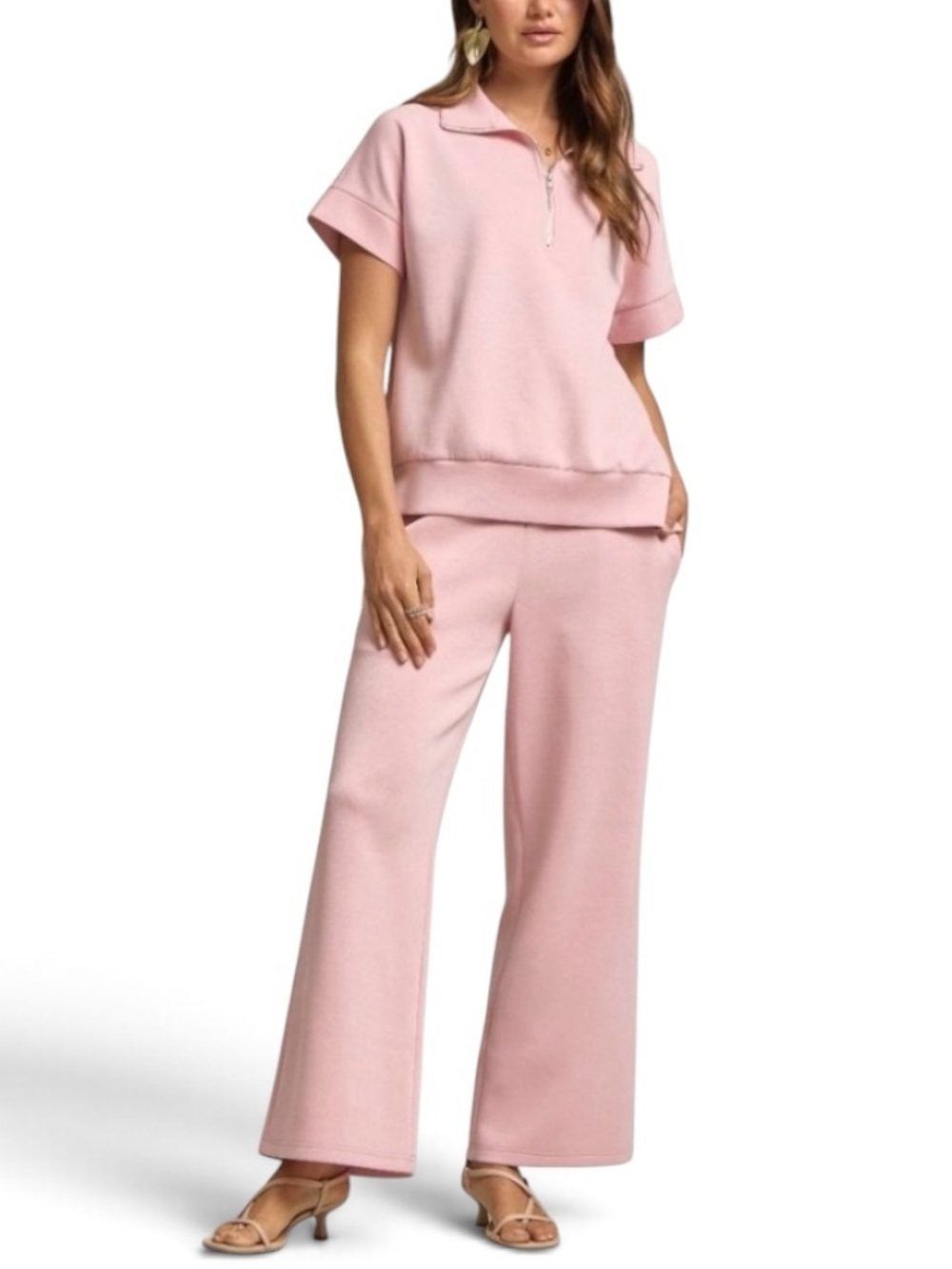 Elie Tahari Size Large Pale Pink Two-Piece Leisure Set in Scuba-Like Fabric
